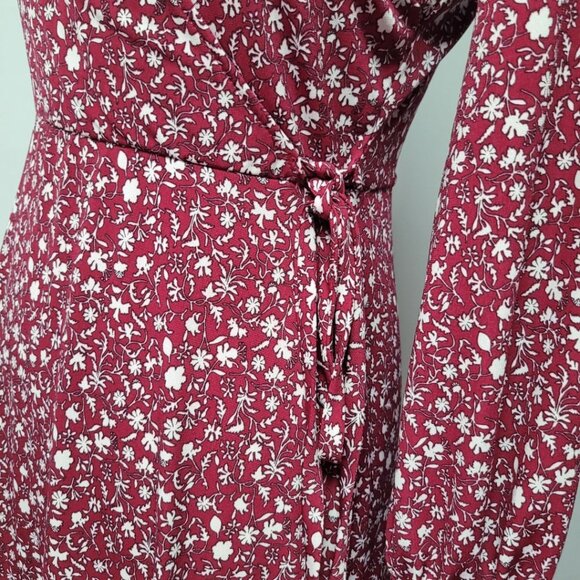 Kaileigh Dress Red Floral Soft Flowy Tie Waist Long Sleeve Tradwife V Neck Small - Picture 7 of 10